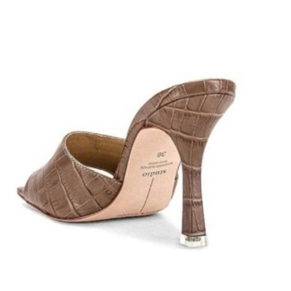 NEW Black Suede Studio Valentina Taupe Croc-Embossed Mule Heels - 38 / 8 - $258 - Picture 4 of 5